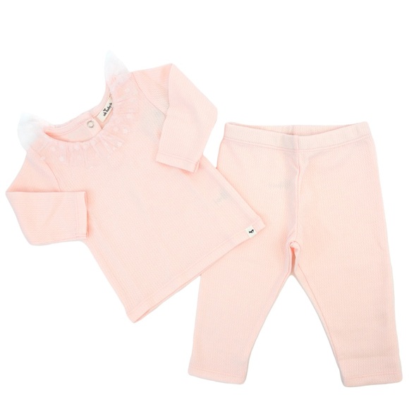 oh baby! Pointelle Dotted Mesh Collar Set - Pale Pink 0-3 months - Picture 2 of 7